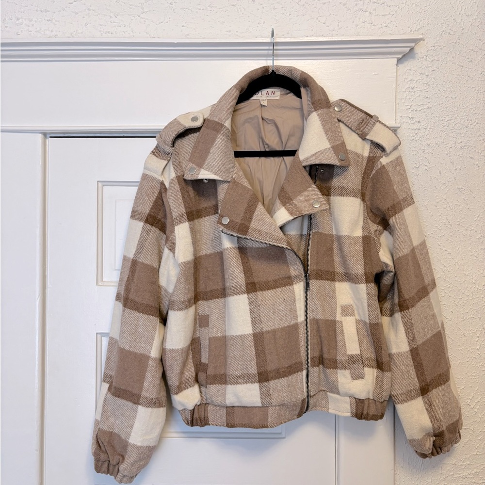 Purchased at Anthropologie. Bomber style plaid jacket.